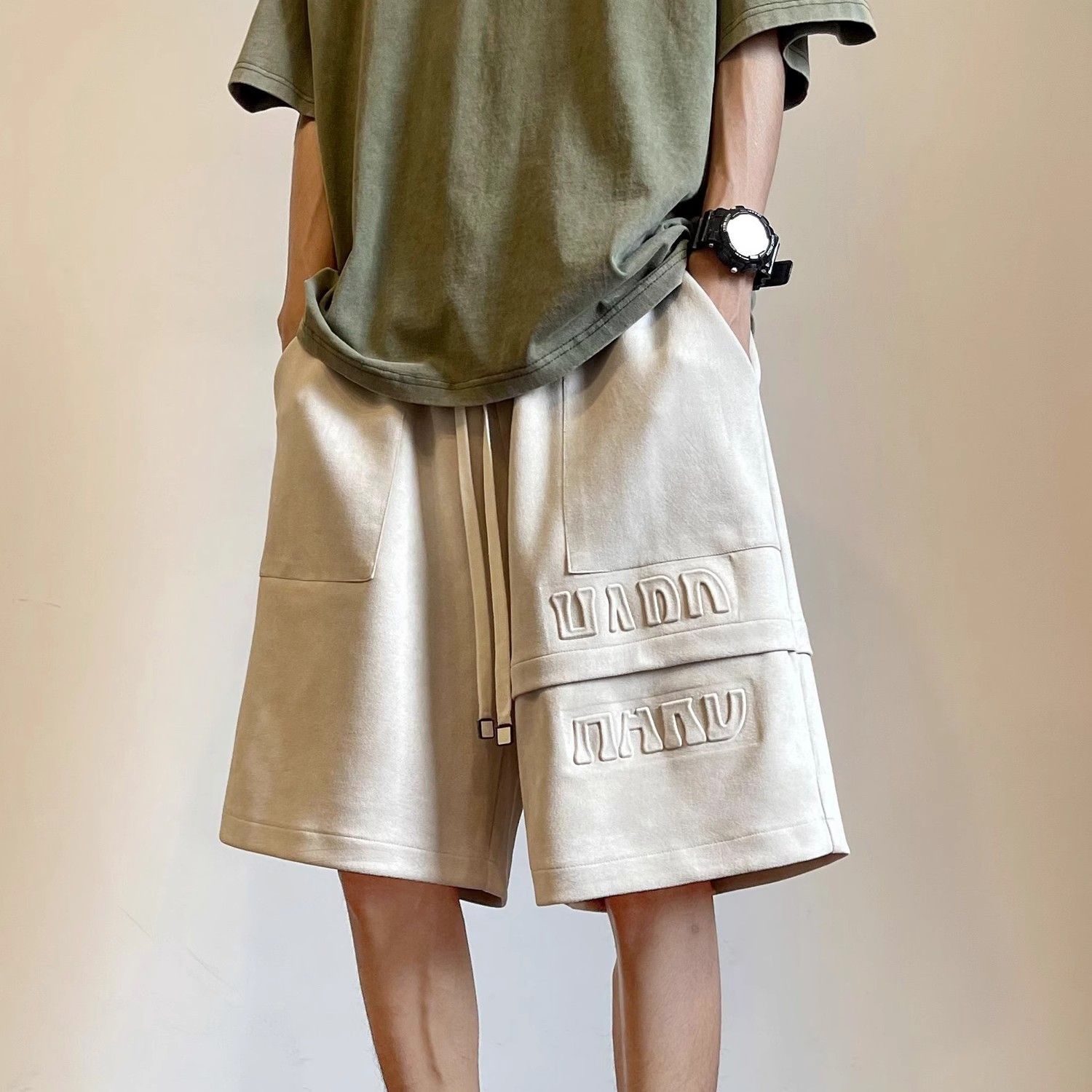 Summer Clothing Deals - Herenshorts Letter Splicing Baggy Trekkoord Mannelijke