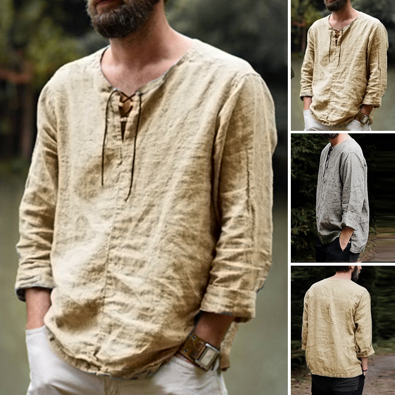 Summer Renaissance Clothing - Zomer nieuwe heren Renaissance borstkoord overhemd