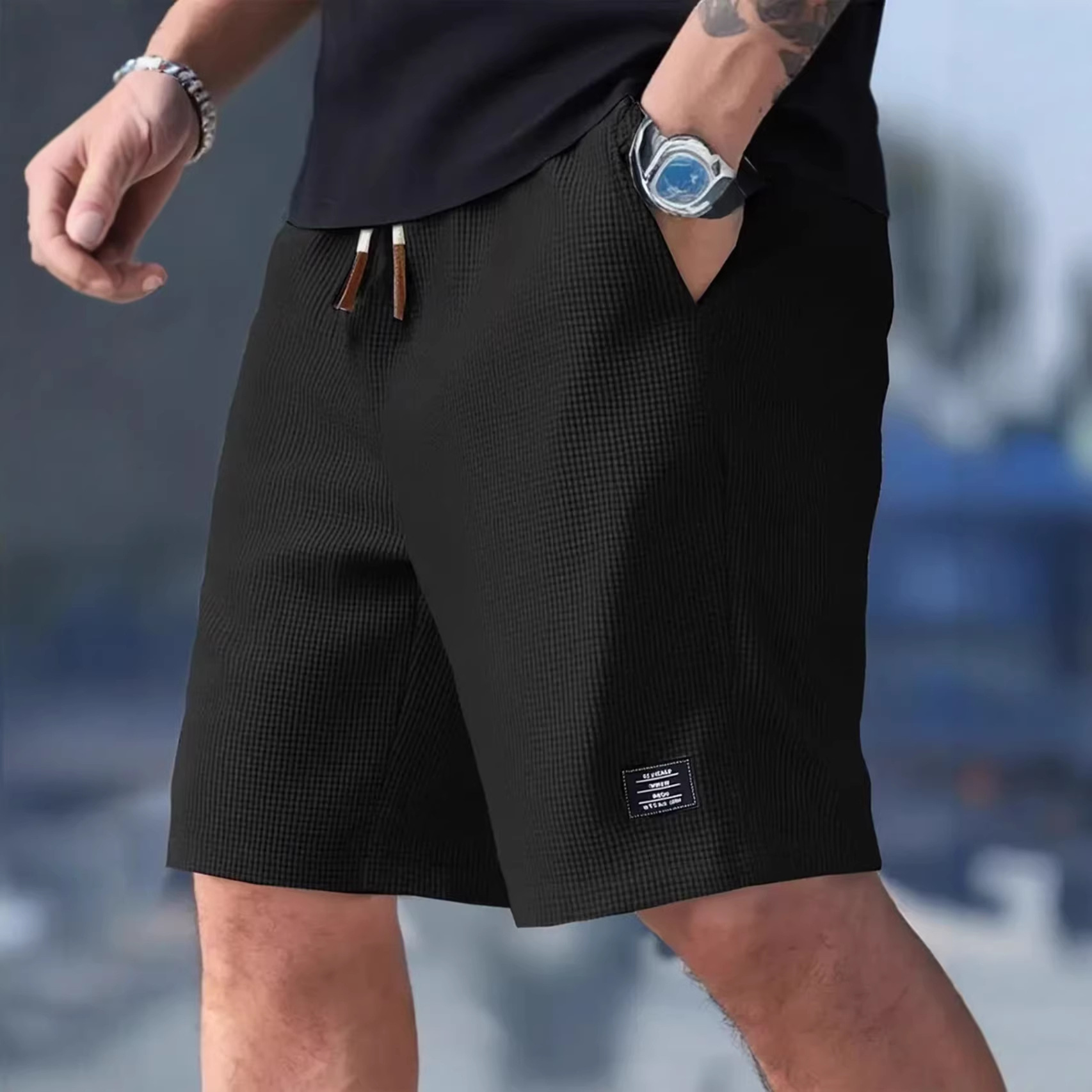 Heren korte broek zwart wafel  - Summer Clothing Deals recensie en prijs